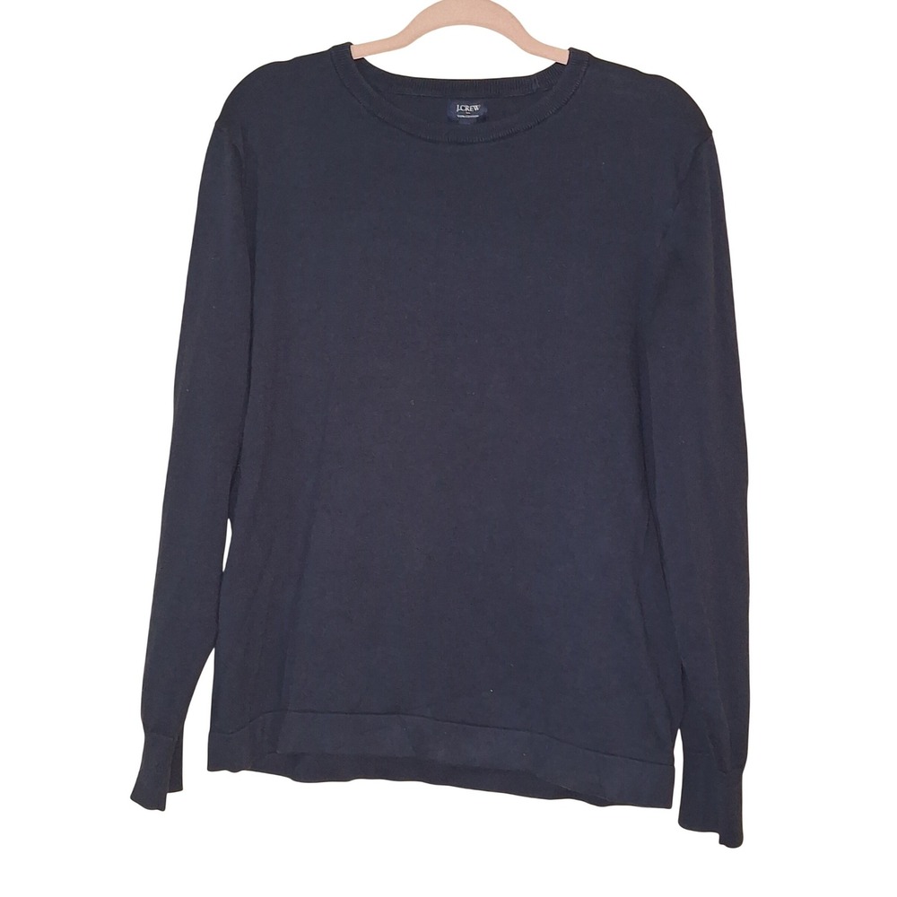 J.Crew‎ Mens Navy Blue 100% Cotton Long Sleeve Crewneck Pullover Sweater Size L